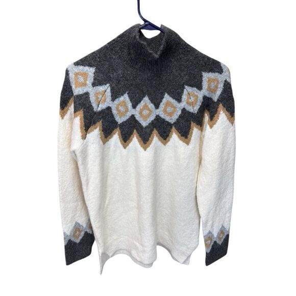 Abercrombie & Fitch Nordic Fair Isle Sweater White Gray Size S Soft Cozy Warm - Picture 3 of 9
